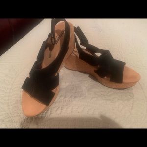 Clarks Collection Soft Cushion wedge suede black sandals Size 8